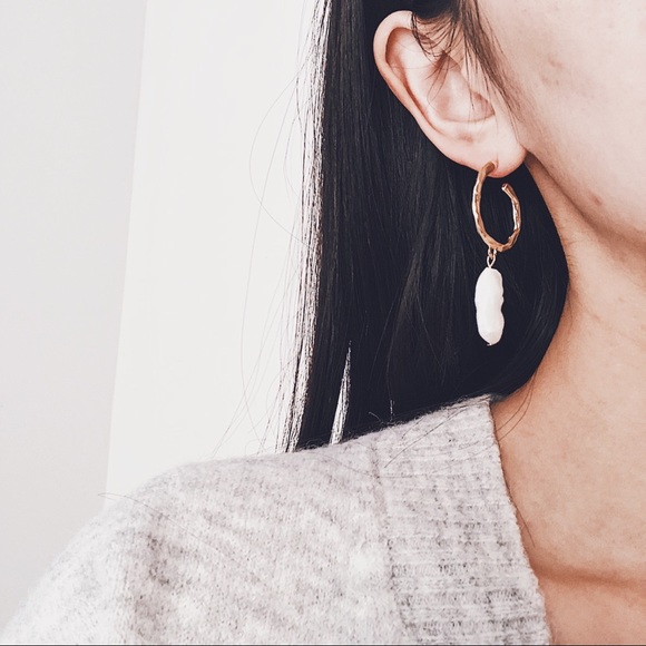 New💕Freshwater Pearl Gold Hoop Drop Earrings - Picture 4 of 6